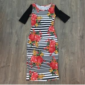 Black and white striped floral dress